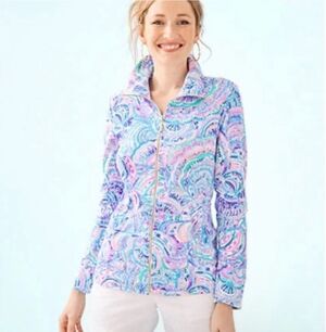 Lilly Pulitzer Jacket Women's XS Leona UPF 50+ Full Zip Happy As A Clam Stretch
